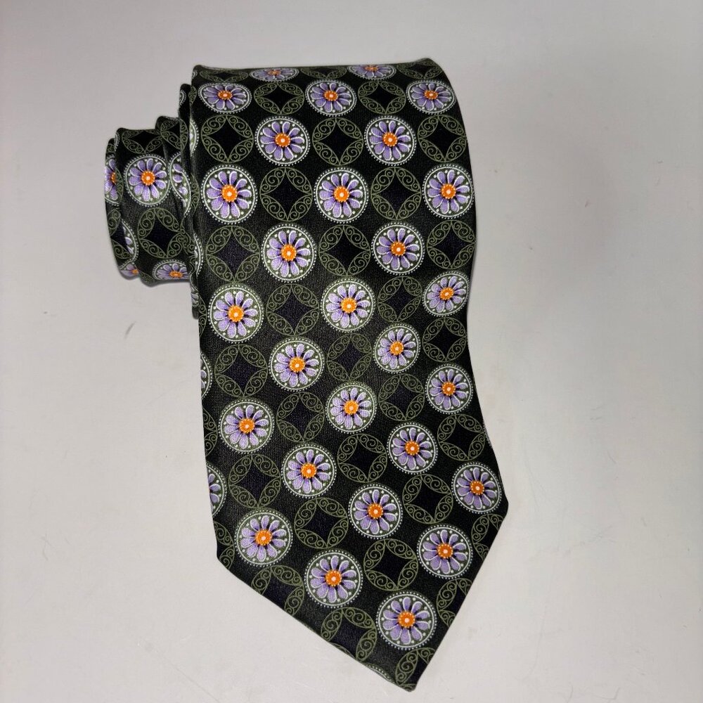 IKE BEHAR Men's 100% Silk Tie Floral Hand Tailored in the USA